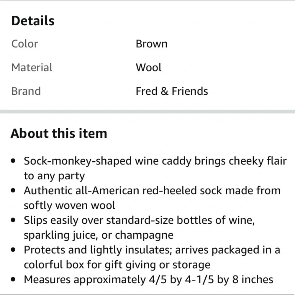 Fred Wine Monkey Sock Monkey Wine Gift Bag